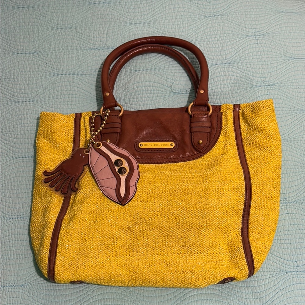 JUICY COUTURE PALM SPRINGS OCTOPUS CLAM STRAW Woven Leather Summer Beach Tote